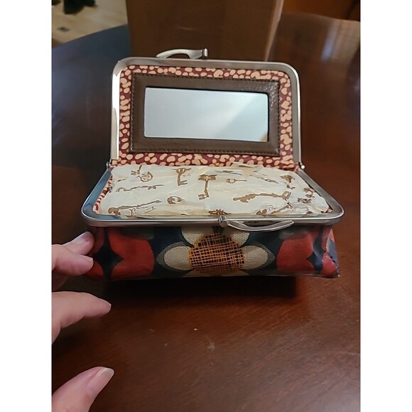Fossil Key-Per Brown Floral Make Up/travel With Mirror Metal Snap 6.5"x4"x2" - Picture 5 of 9